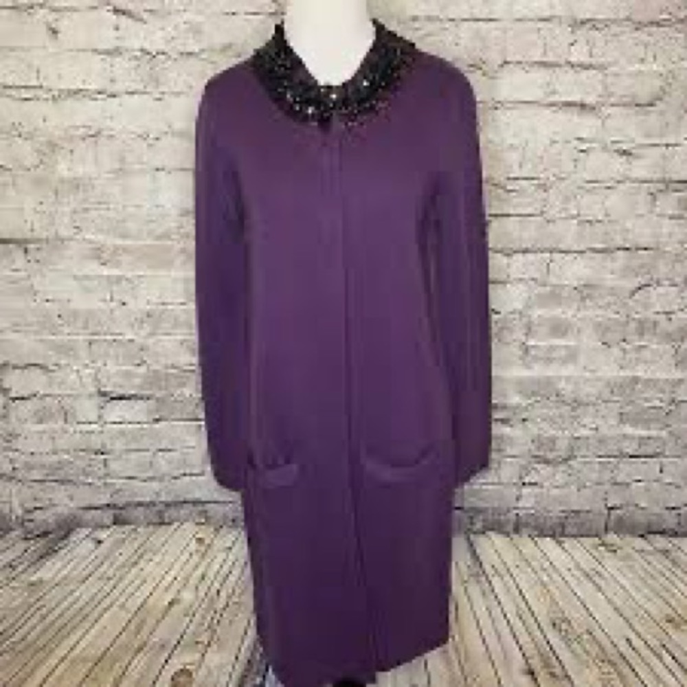 Boden Beaded Collar Knit Sweater Jacket
